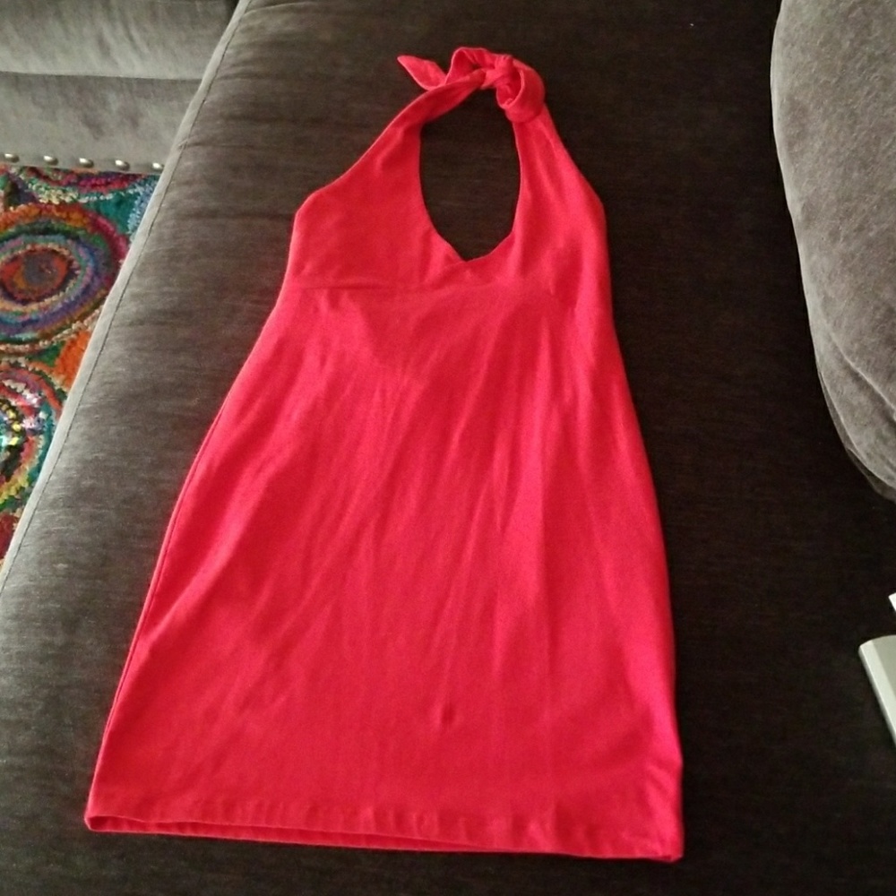Red halter dress